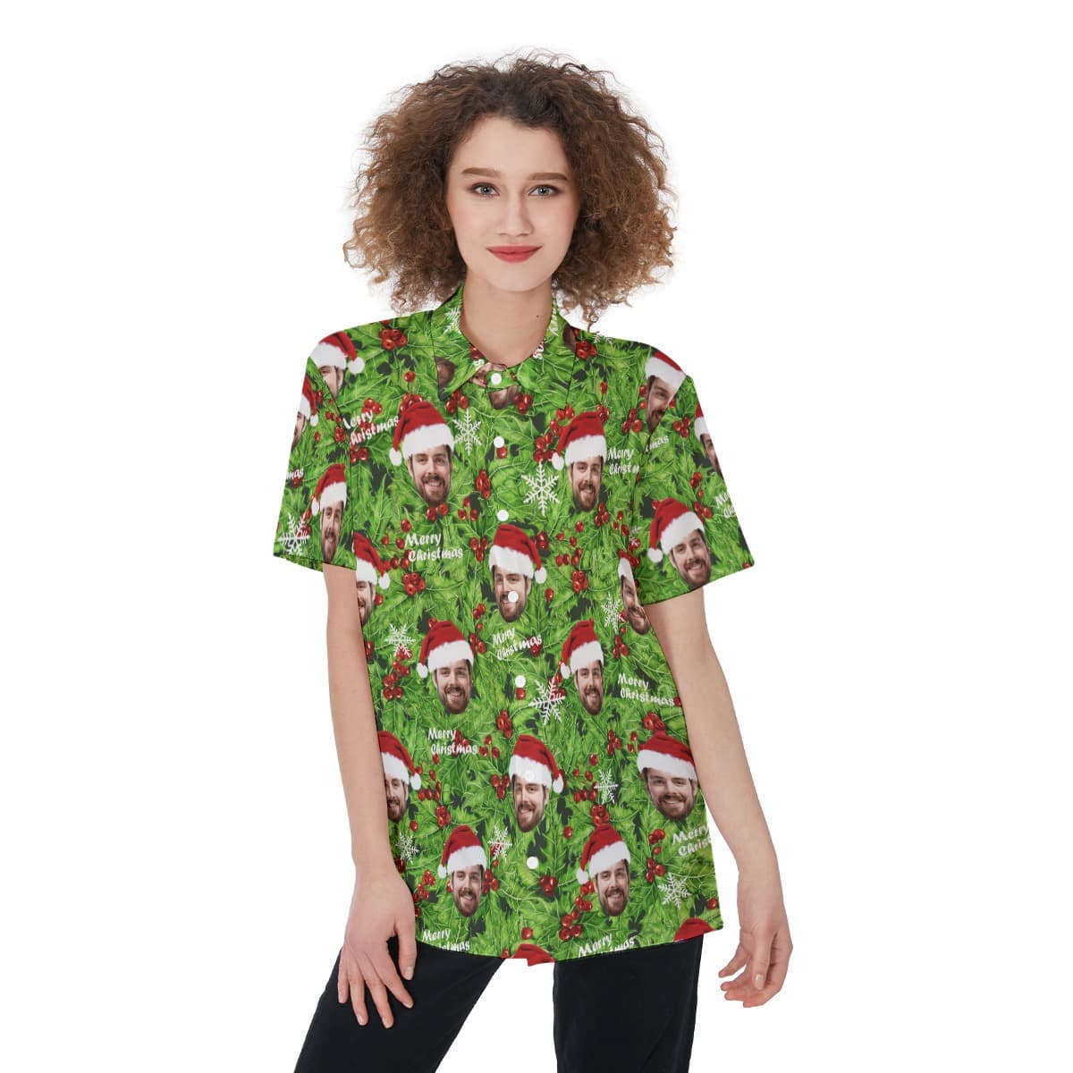 Women’s Christmas Hawaiian Shirt Custom Face (1)