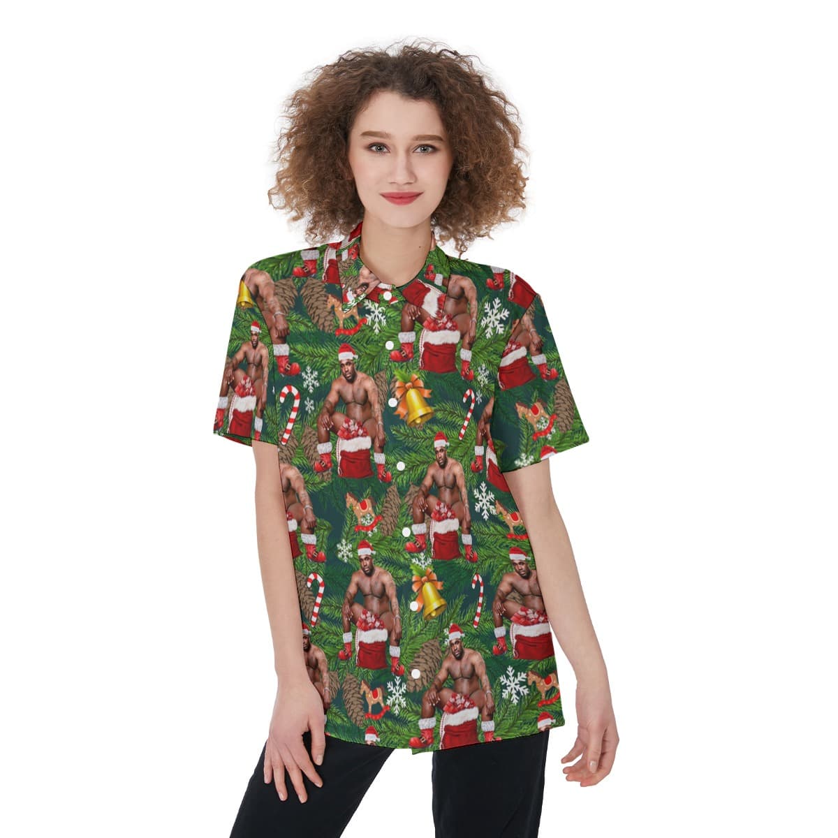 Barry Wood Christmas Button Shirt For Women (1)
