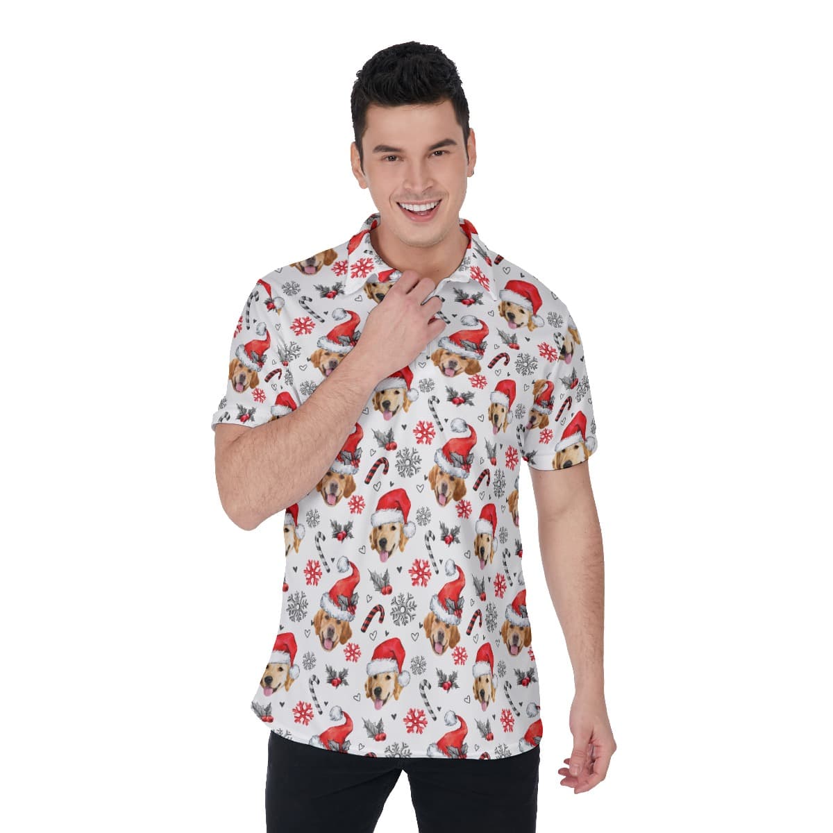 Christmas Hawaiian Polo Shirt With Dog Face (1)