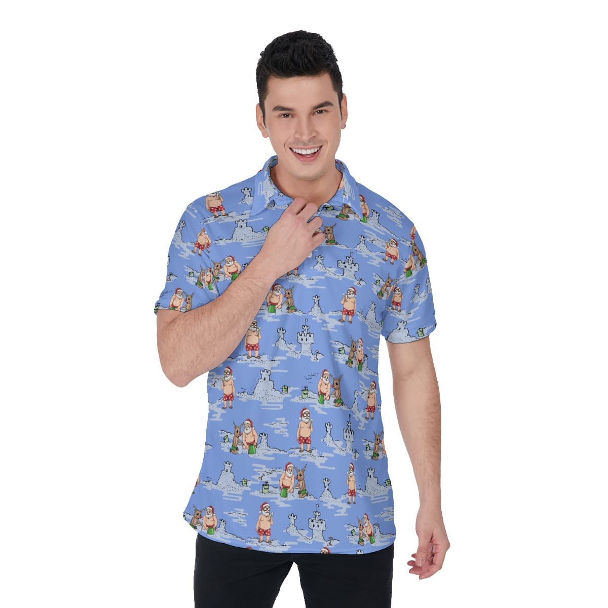 Christmas In Hawaii Santa Hawaiian Polo Shirt (1)