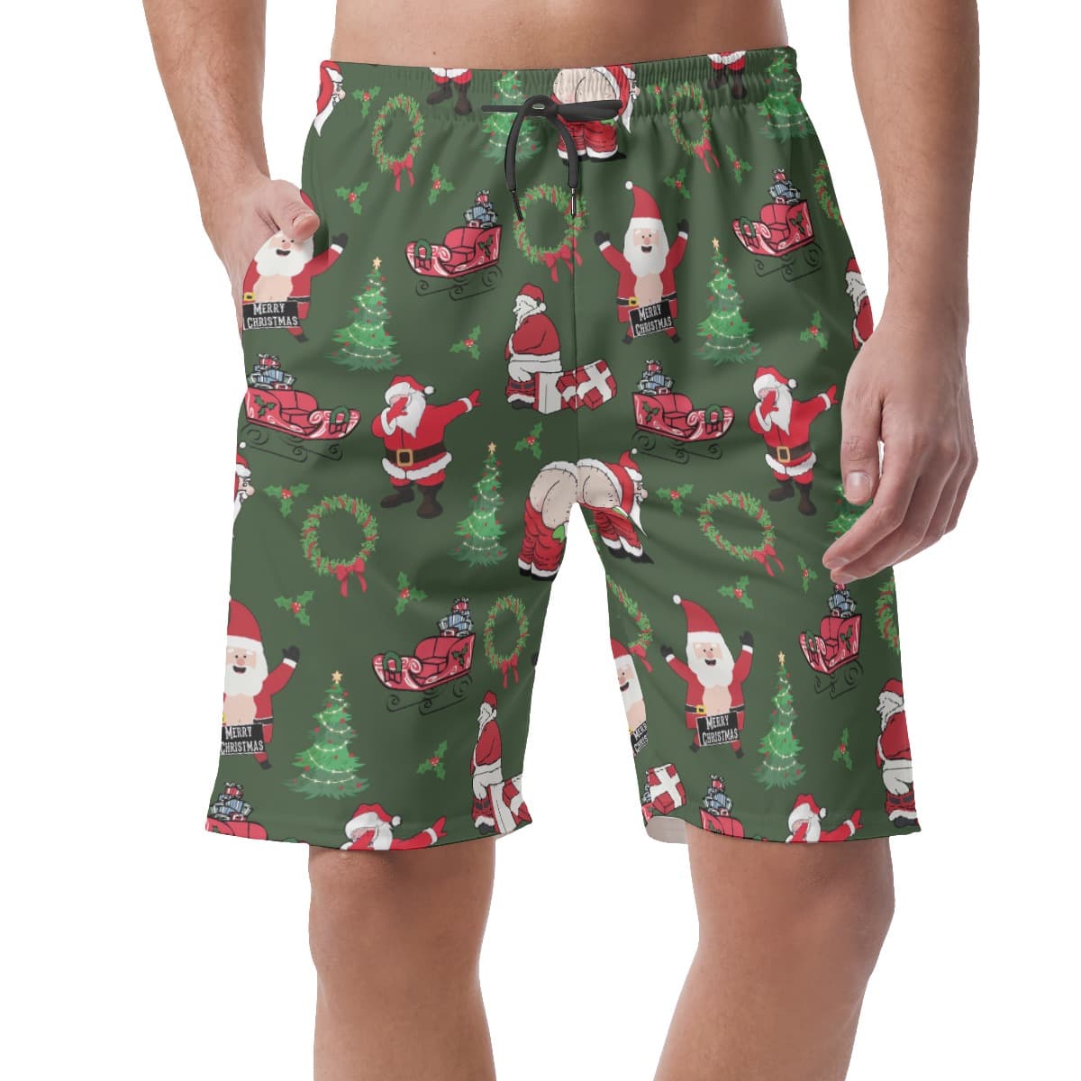 Christmas Naughty Santa Claus Hawaiian Beach Shorts (1)