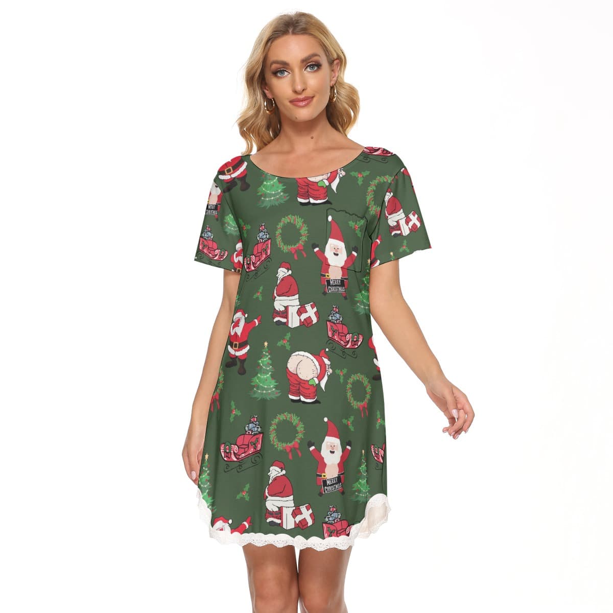 Christmas Naughty Santa Hawaiian Lace Edge Dress (4)