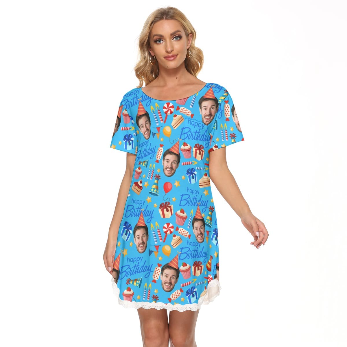 Custom Face Birthday Hawaiian Dress With Lace For Women (1)