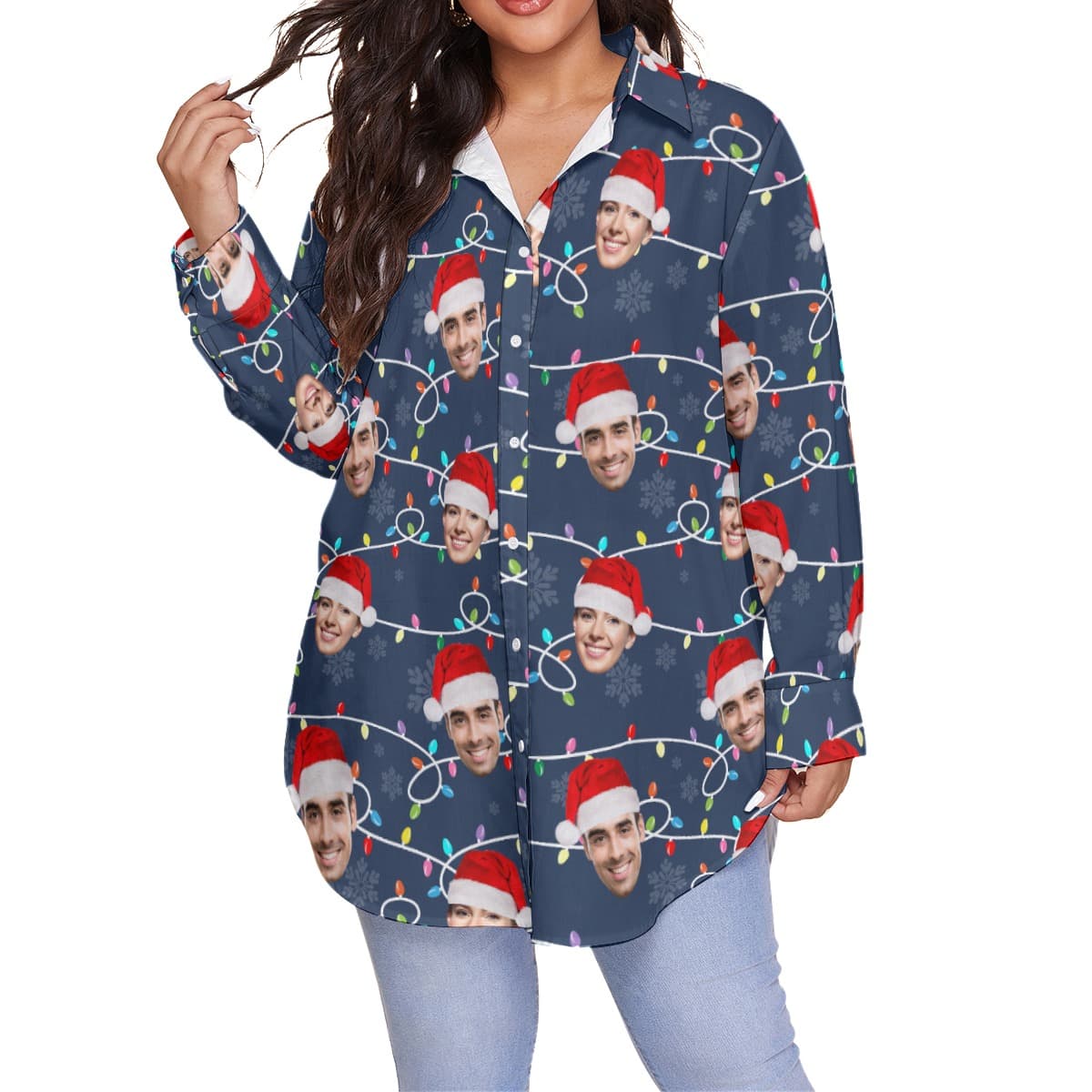 Custom Face Christmas Plus Size Hawaiian Shirt For Women (1)