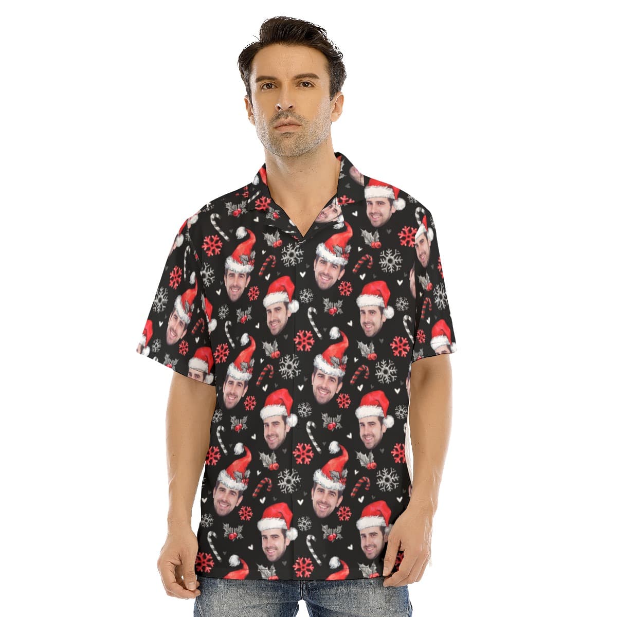 Custom Face Hawaiian Christmas Shirt For Men (1)