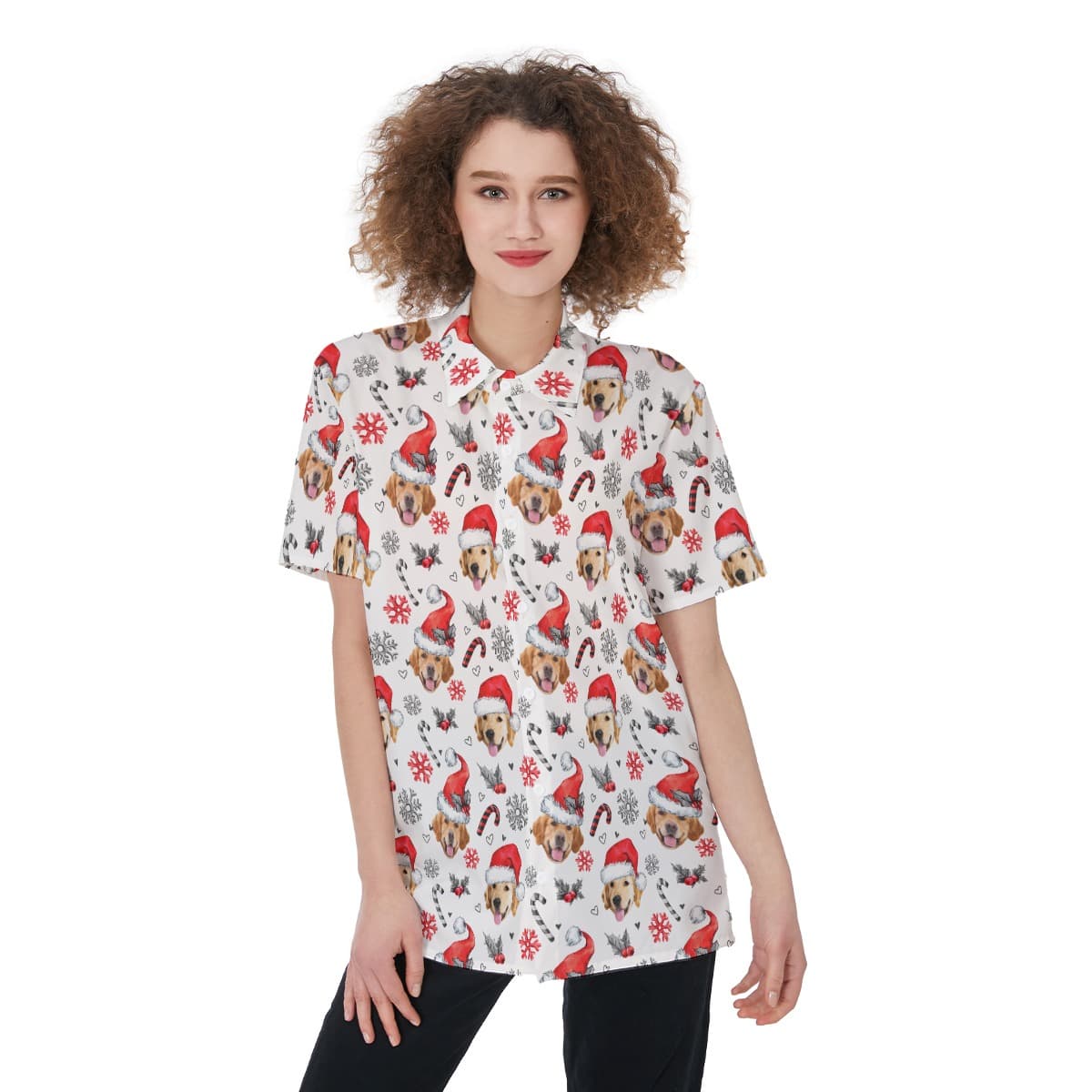 Custom Pet Face Christmas Hawaiian Shirt For Women (1)