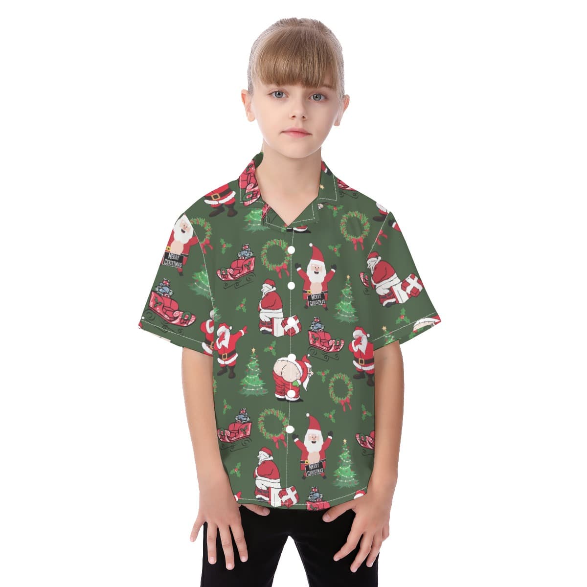 Cute Santa Claus Funny Christmas Hawaiian Shirt For Kids (4)