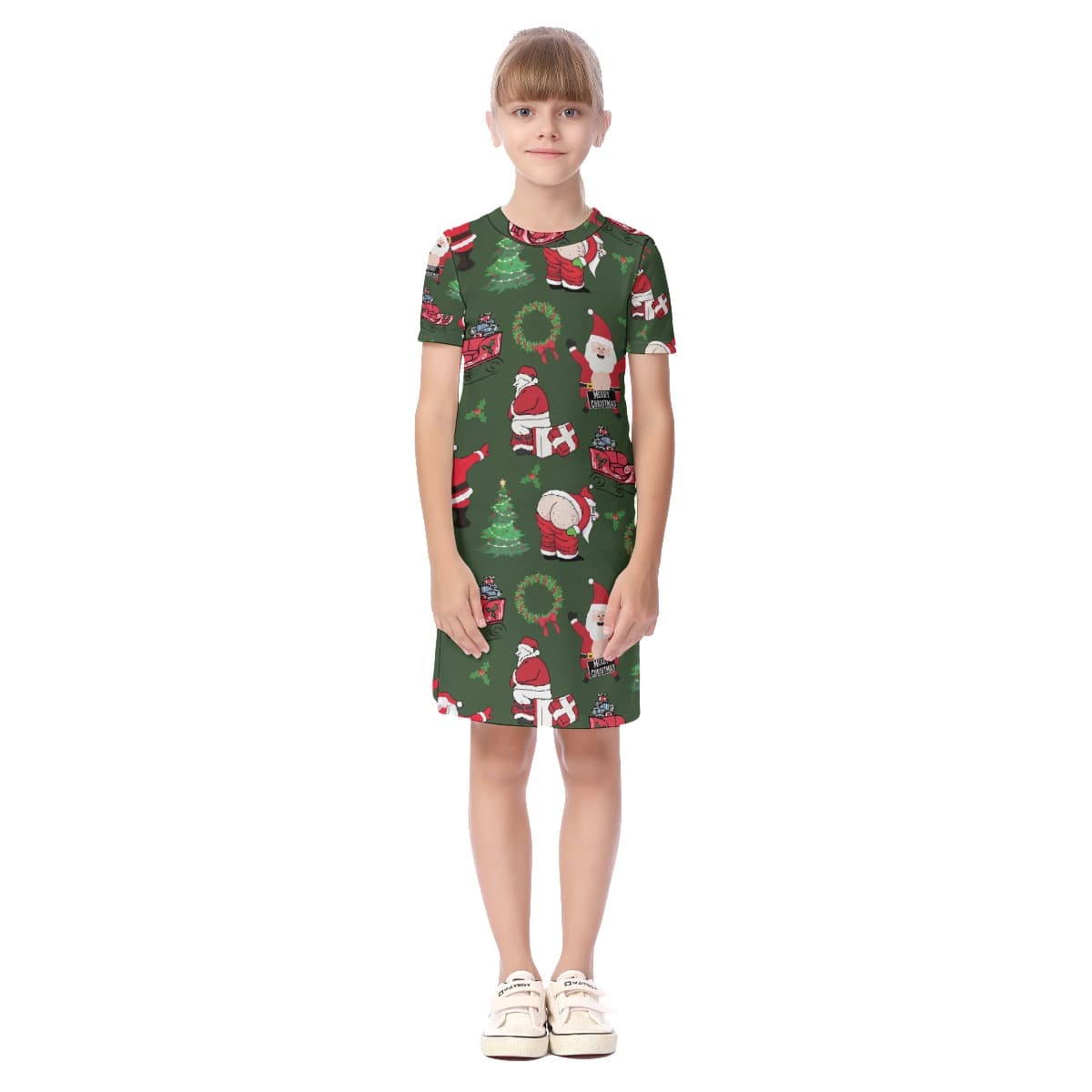 Cute Santa Claus Hawaiian Christmas Dress For Kids (4)
