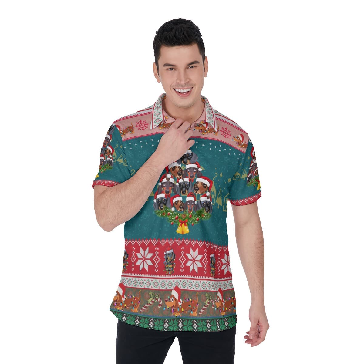 Dachshund Christmas Hawaiian Polo Shirt For Men (1)