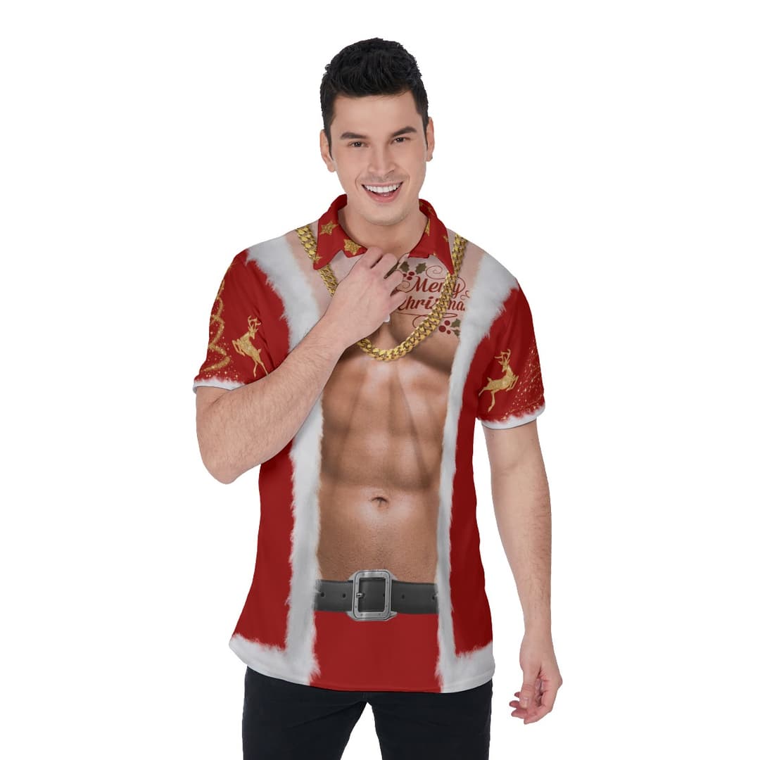 Funny Santa Claus Costume Hawaiian Polo Shirt For Men