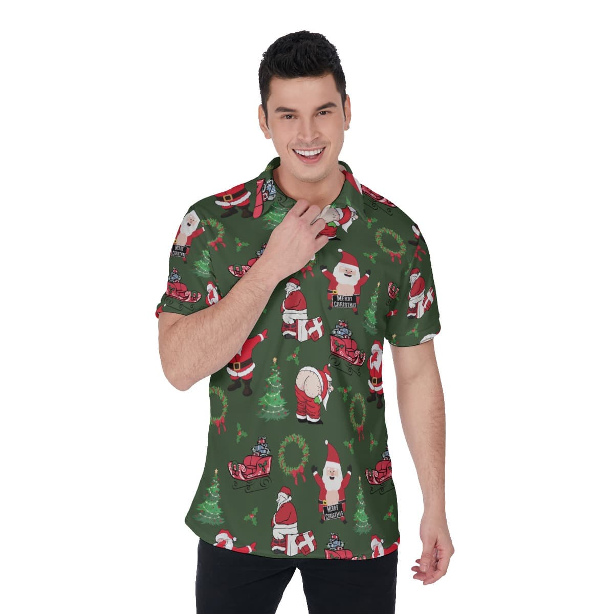 Funny Santa Hawaiian Christmas Polo Shirt For Men (4)