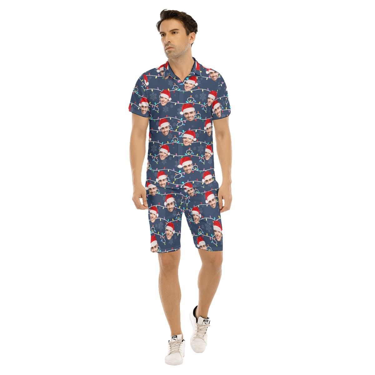 Men’s Custom Face Hawaiian Christmas Shirt And Shorts (1)