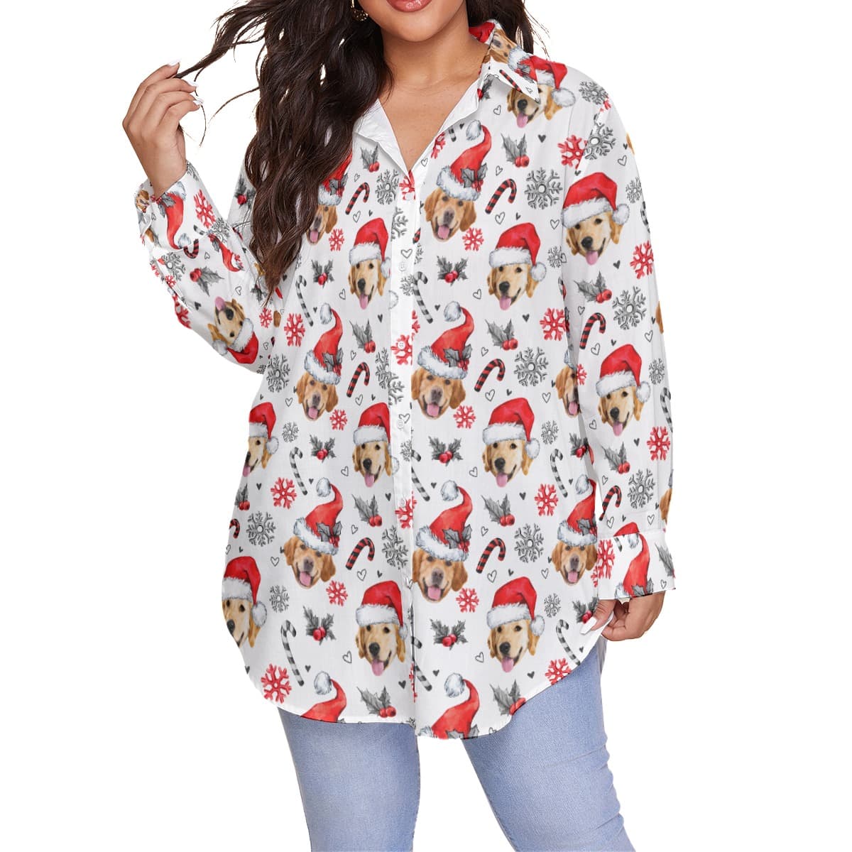 Women’s Plus Size Hawaiian Shirt With Dog Face Custom (1)