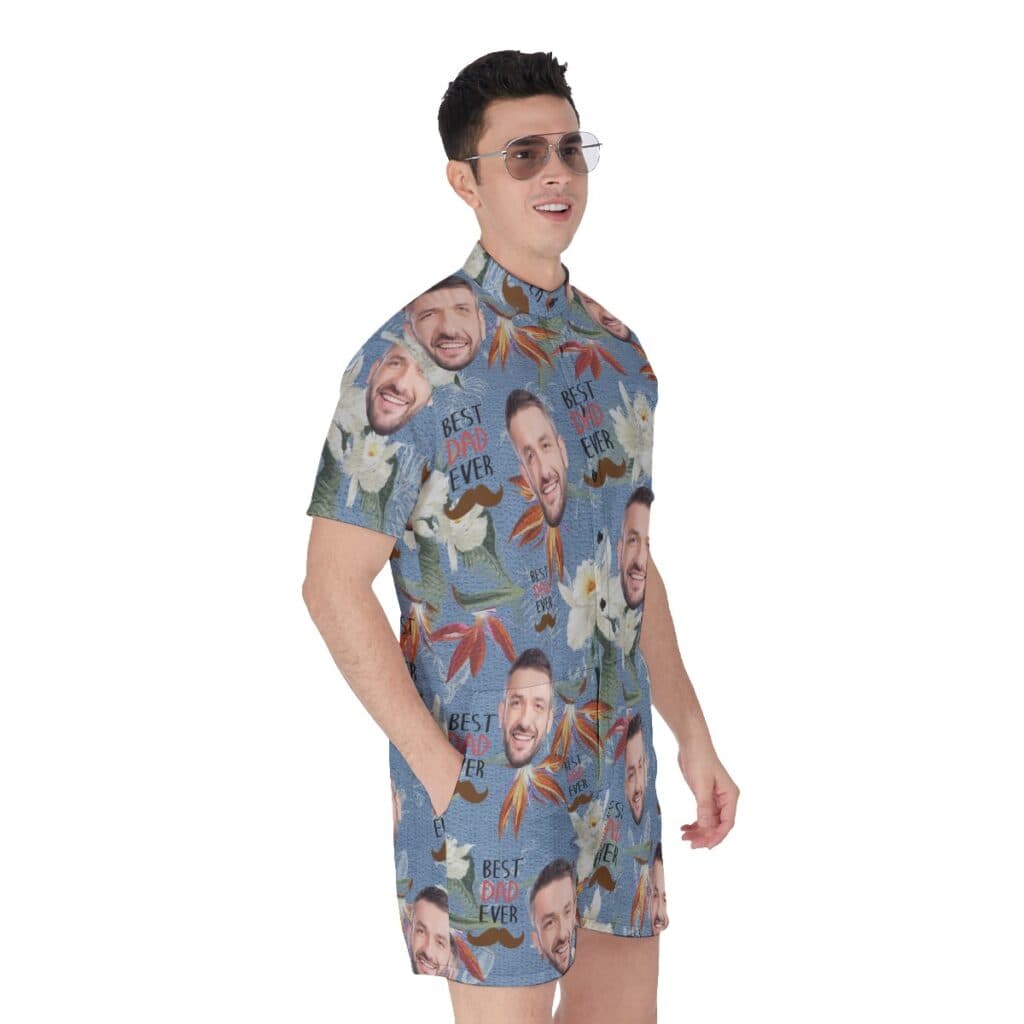 Best Dad Ever Custom Face Hawaiian Romper For Men