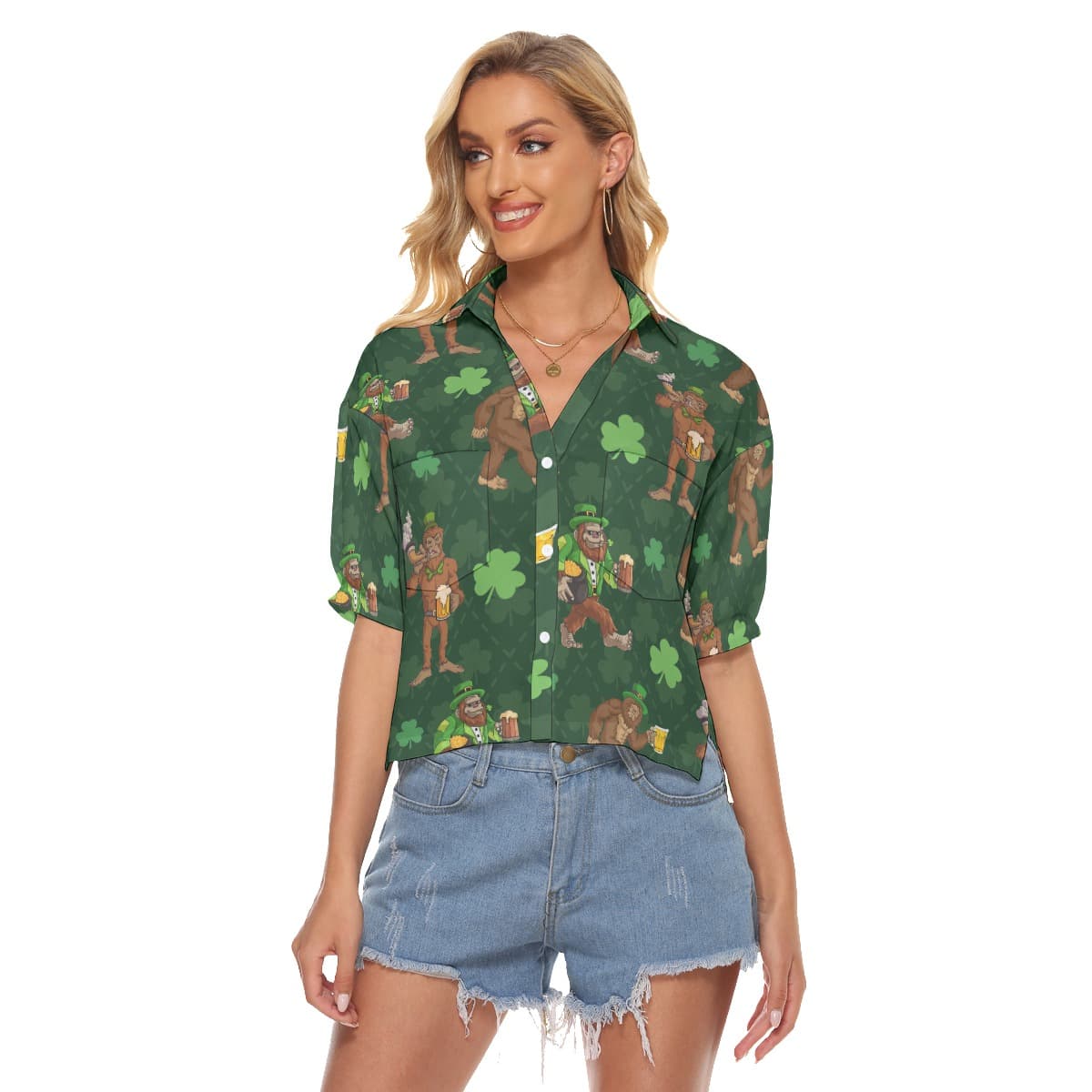 Bigfoot Saint Patrick Aloha Crop Top Shirt For Women