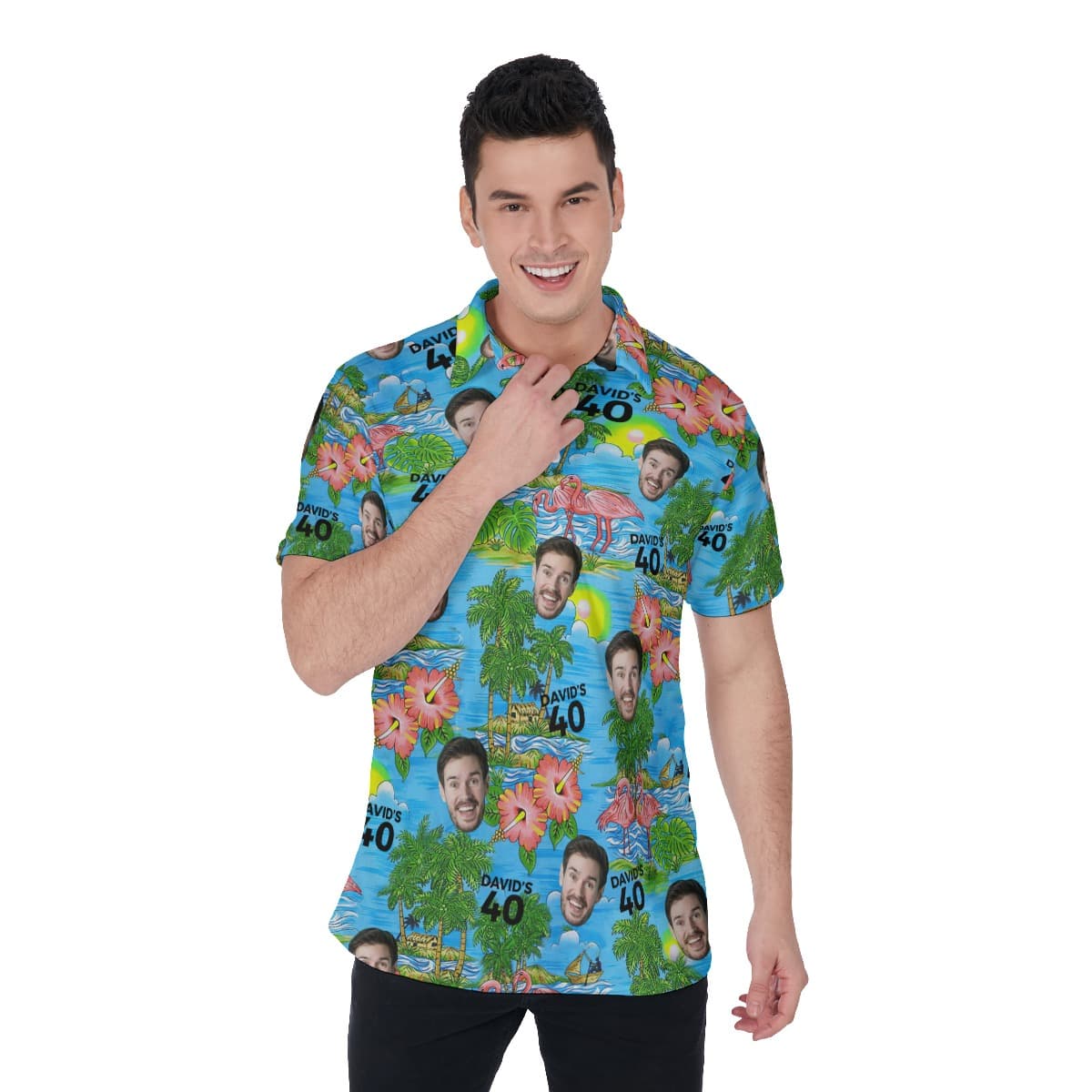 Custom Face Birthday Flamingo Men's Polo Shirt (1)