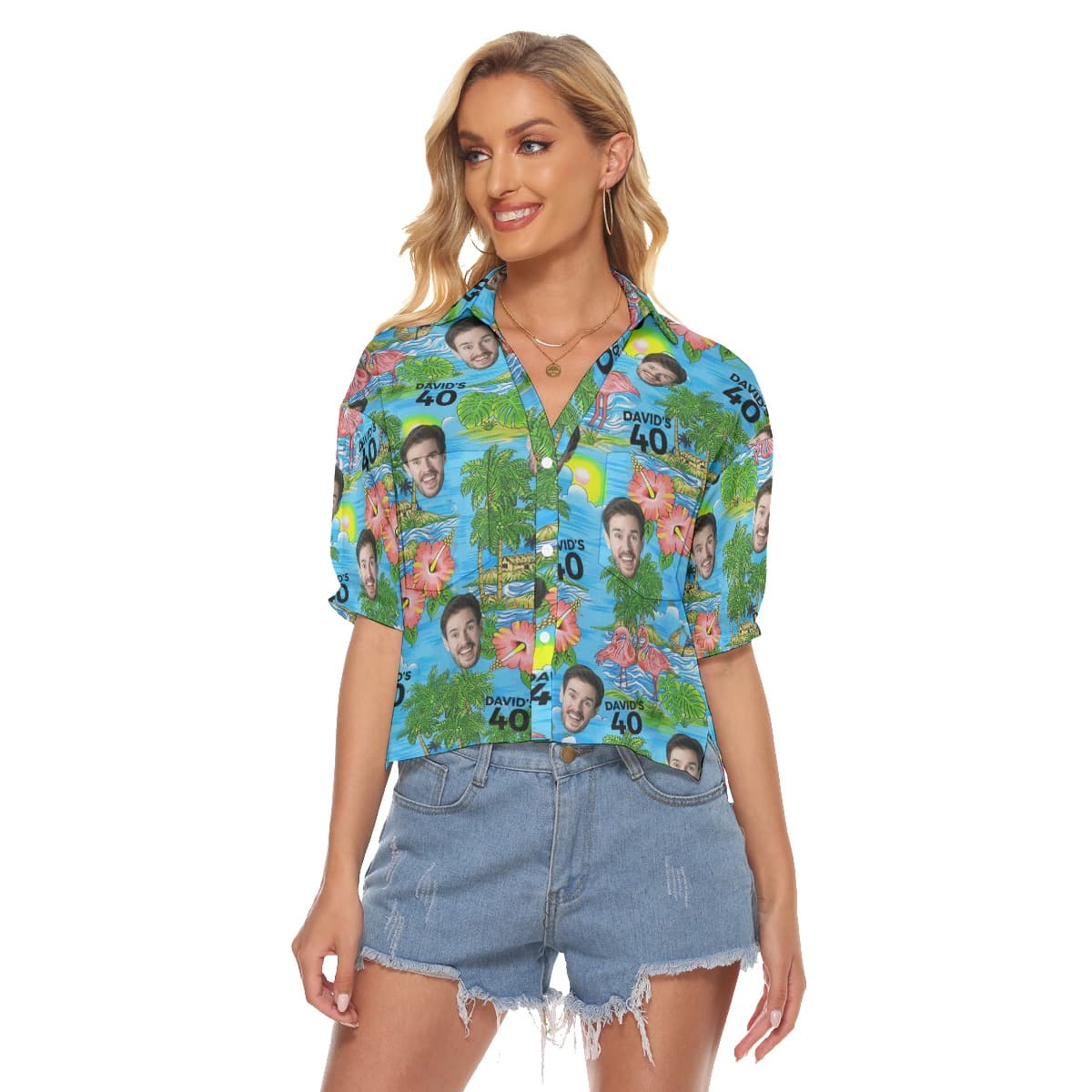 Custom Face Birthday Flamingo Women's Crop Top (1)