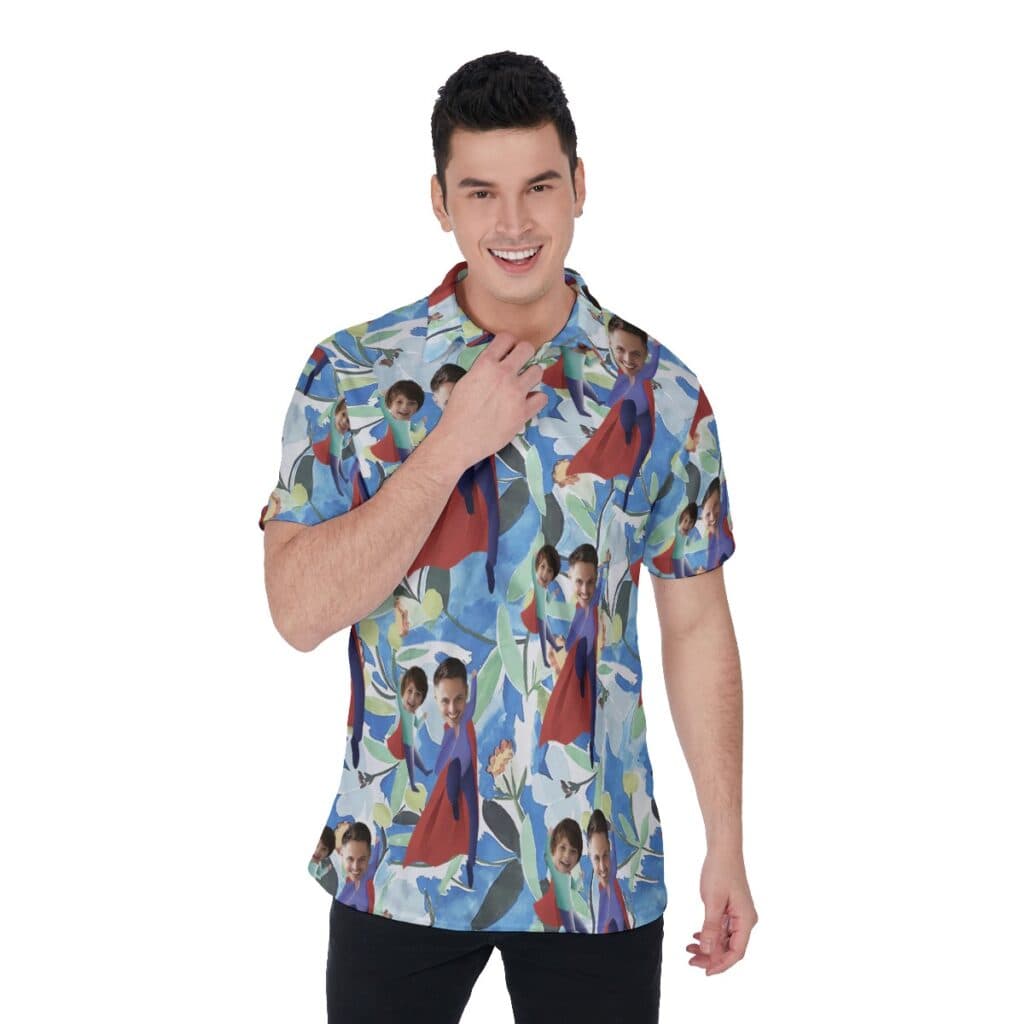 Custom Face Father And Kids Hawaiian Polo Shirt