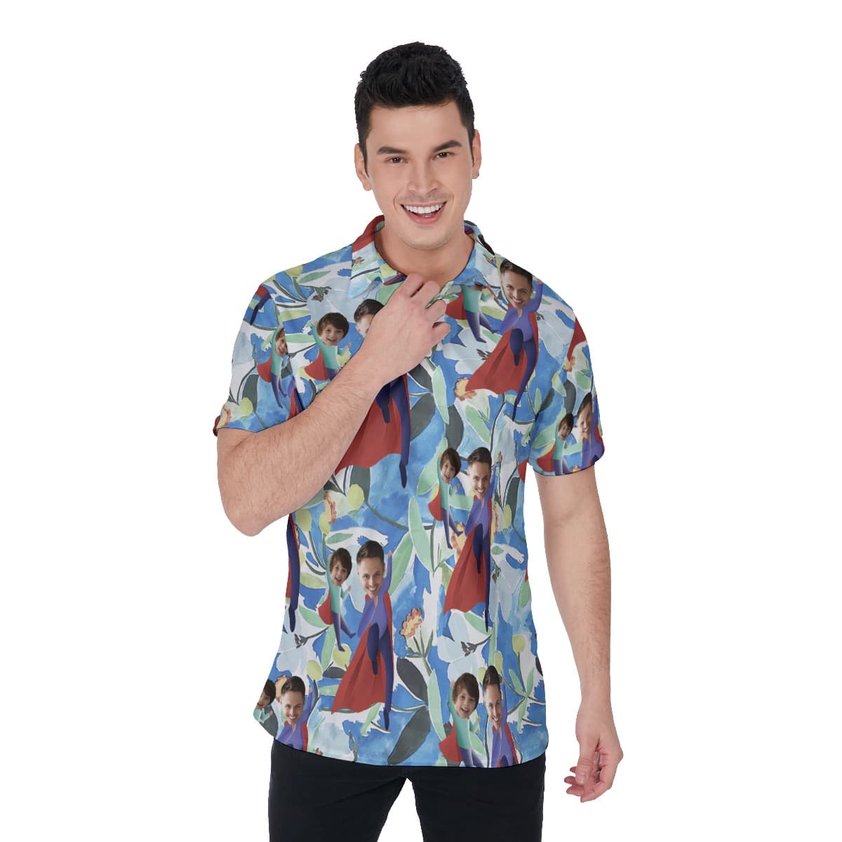 Custom Face Father And Kids Hawaiian Polo Shirt