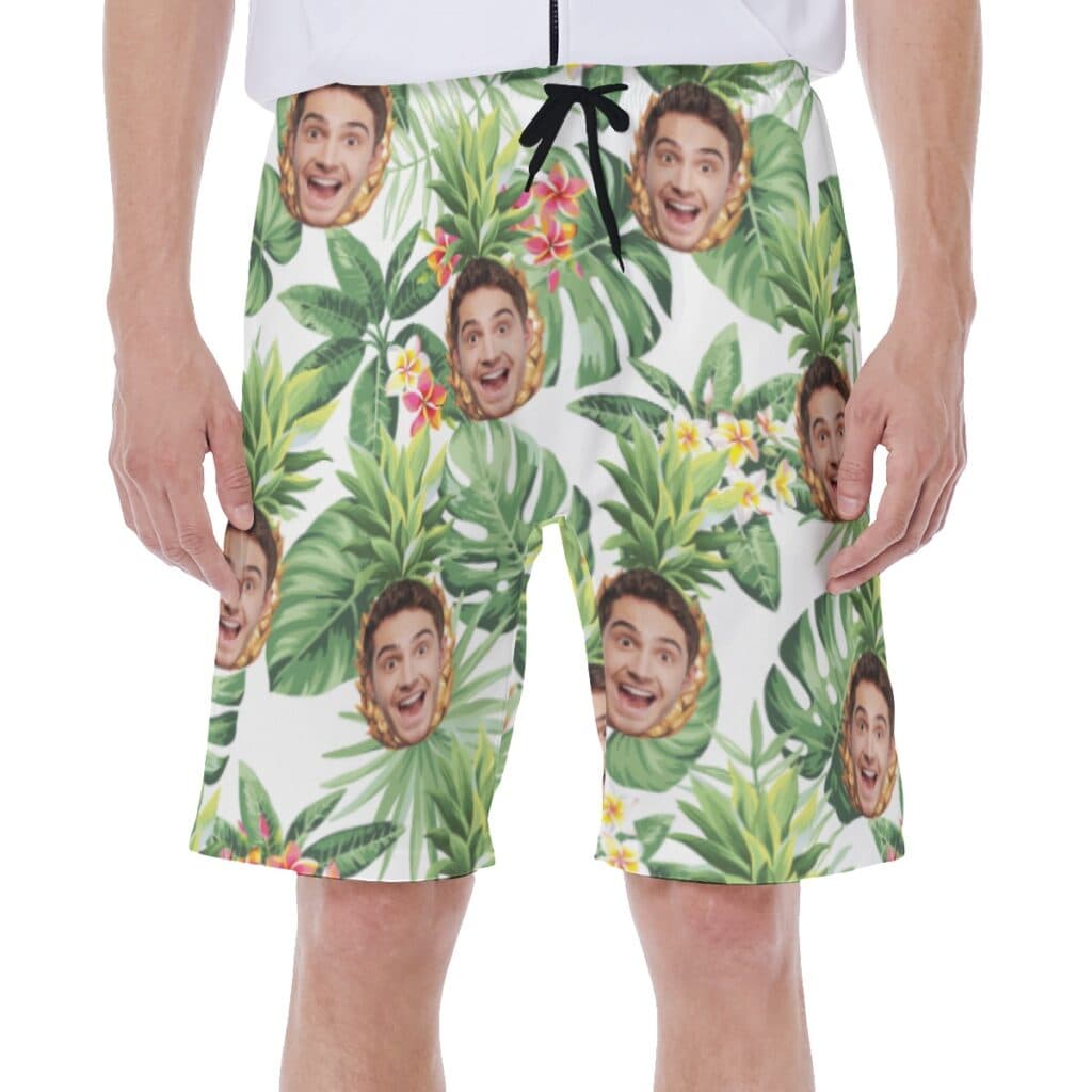 Custom Face With Pineapple Tropical Hawaiian Swim Trunks For Men
