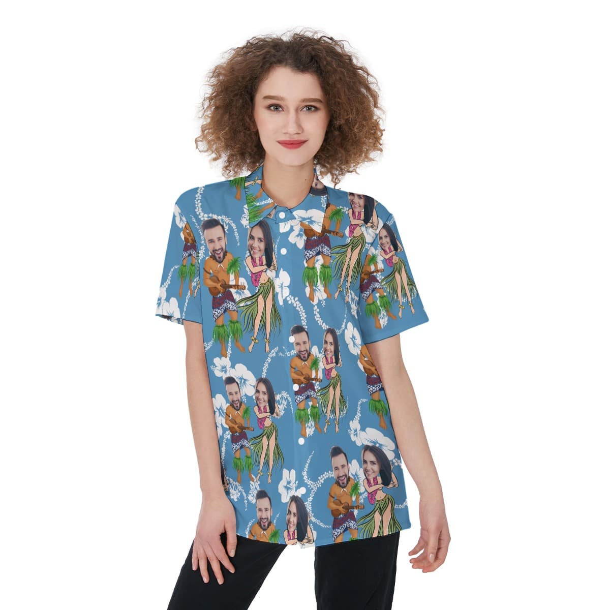 Cute Couple Custom Face Hawaiian Shirt For Women