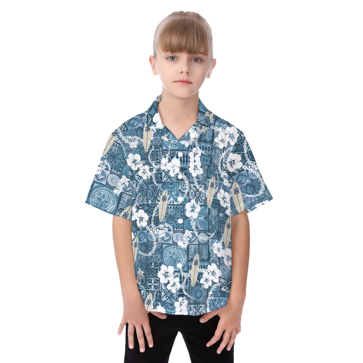 Cute Floral Surfing Board Vintage Hawaiian Shirt For Kids