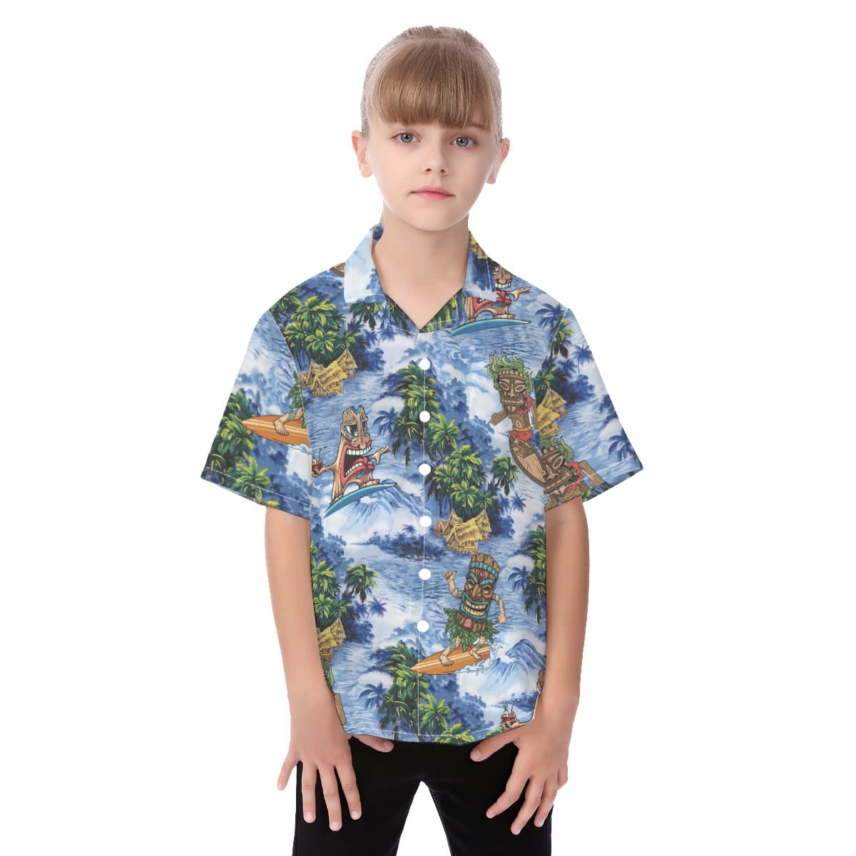 Cute Tiki Surfing Hawaiian Shirt For Kids (4)
