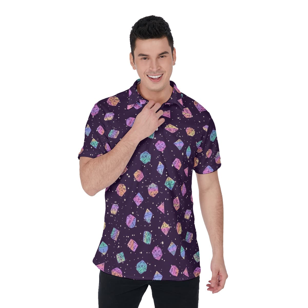 Dungeons and Dragons Purple Dice Men's Polo Shirt (1)