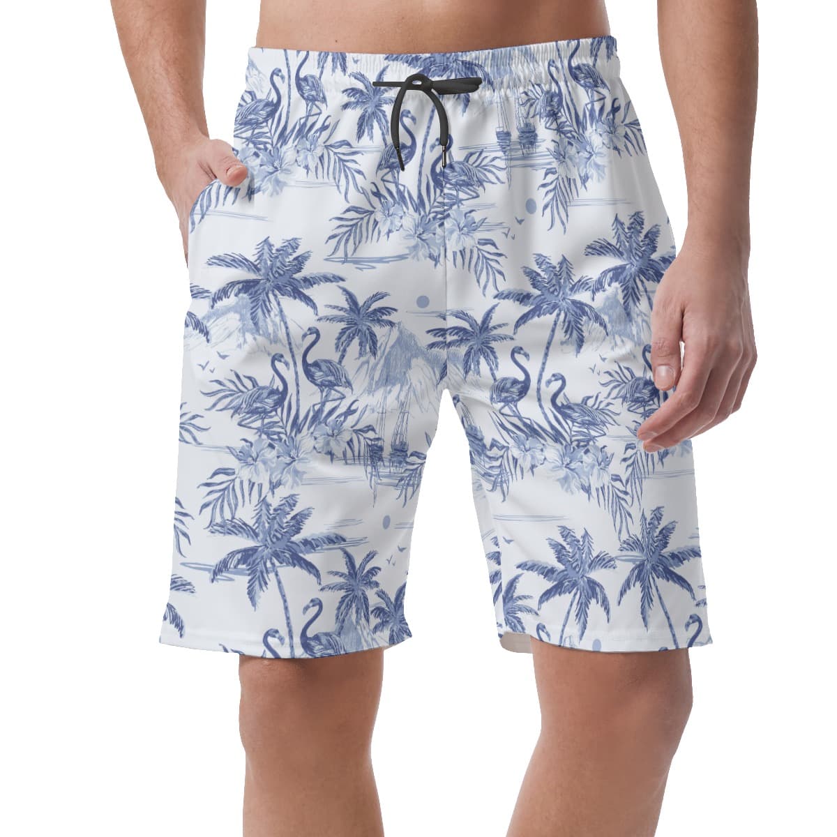 Flamingo Beach Sketch Men's Hawaiian Shorts (1)