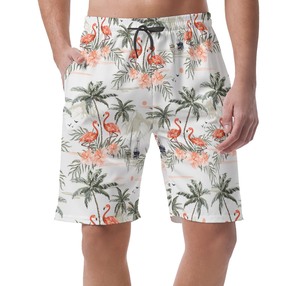 Flamingo Palm Tree Men's Hawaiian Shorts (1)