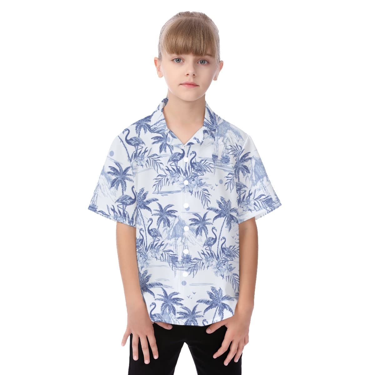 Flamingo Sketch Kid's Hawaiian Shirt (1)