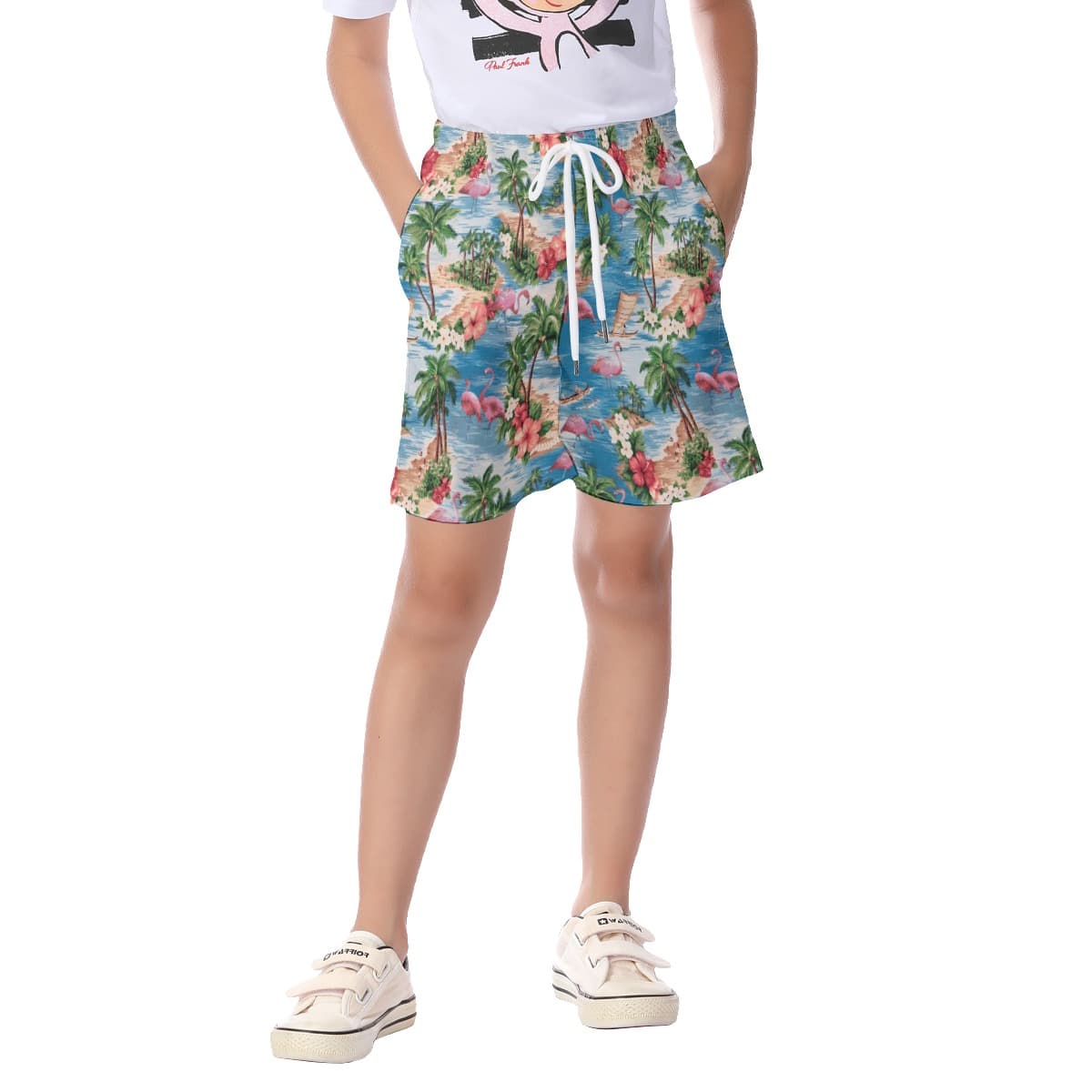 Flamingo Tropical Hawaiian Beach Shorts For Kids