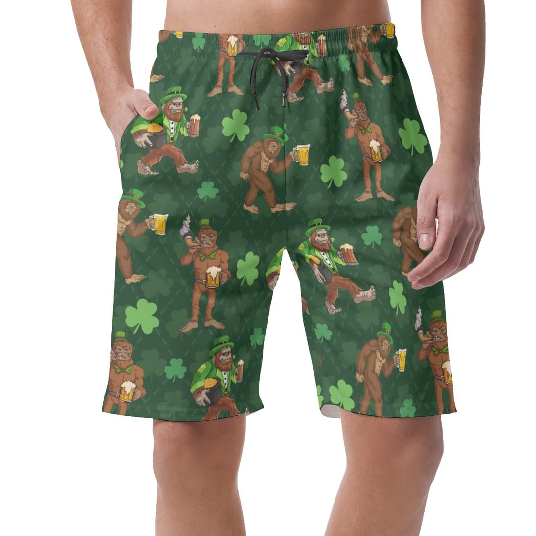 Funny Bigfoot St Patrick Hawaiian Beach Shorts For Men