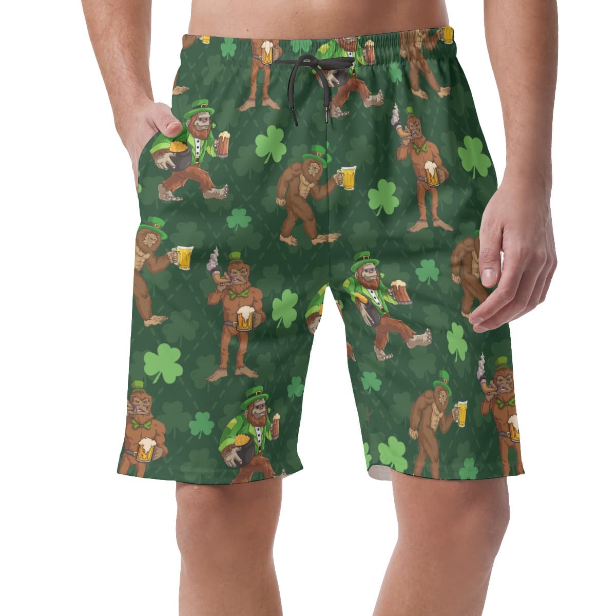 Funny Bigfoot St Patrick Hawaiian Beach Shorts For Men