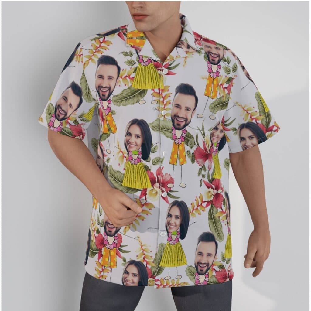Funny Couple Custom Face Floral Hawaiian Shirt