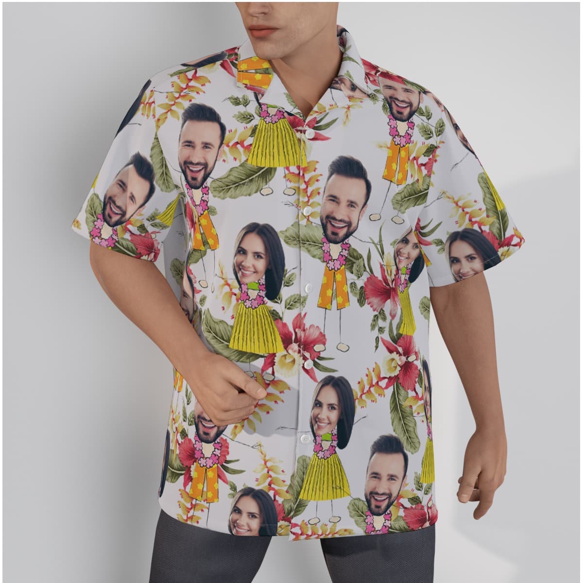 Funny Couple Custom Face Floral Hawaiian Shirt