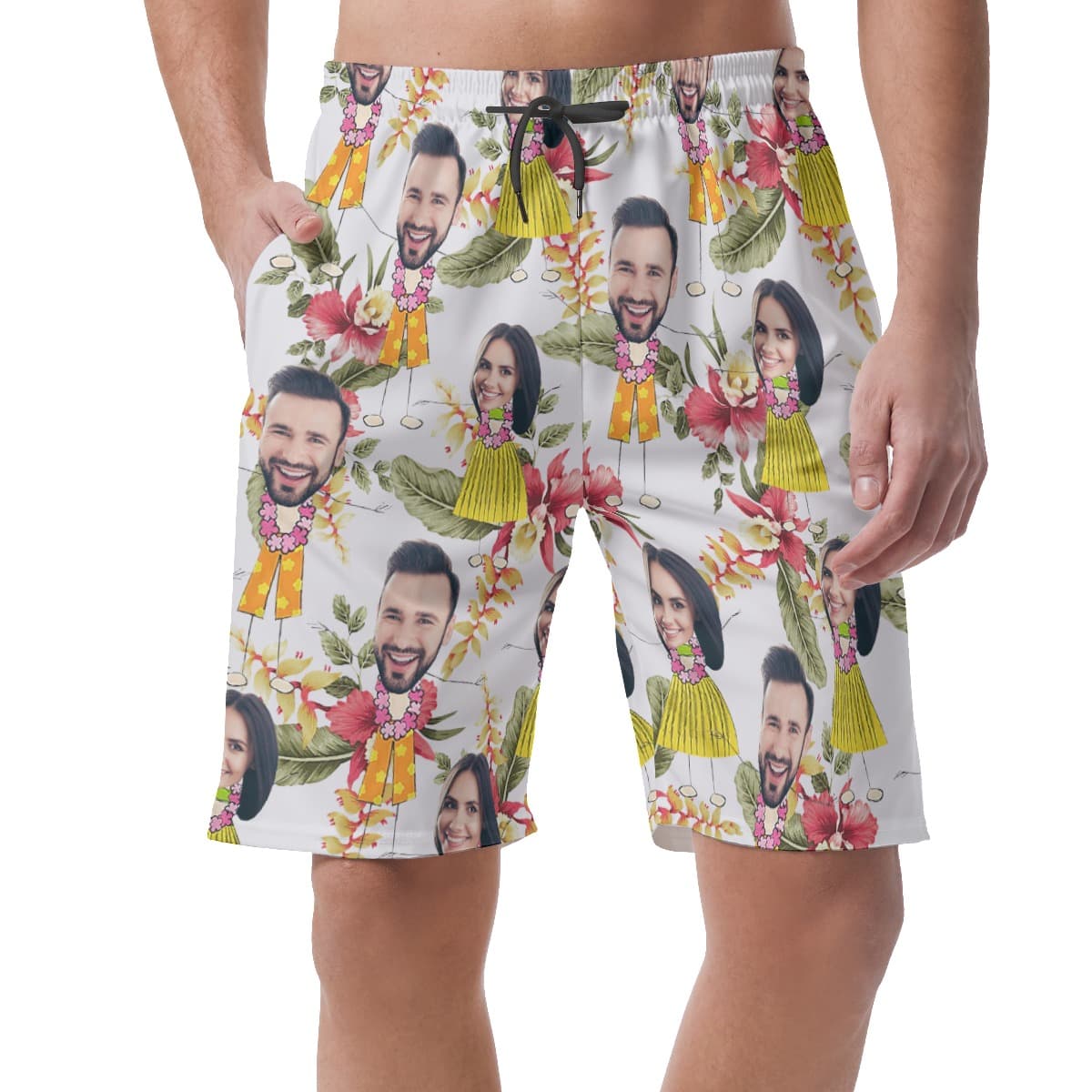 Funny Couple Custom Face Floral Summer Beach Shorts For Men