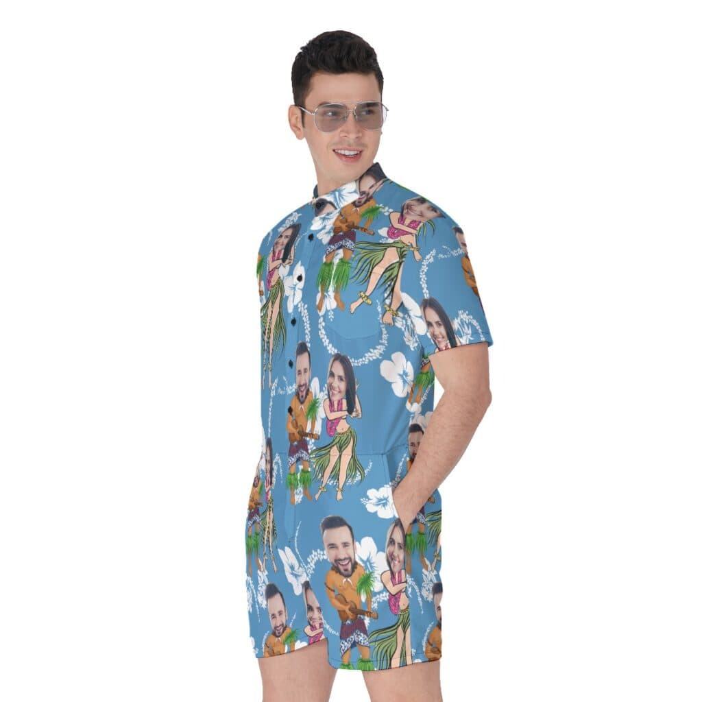 Funny Couple Custom Face Hawaiian Romper For Men