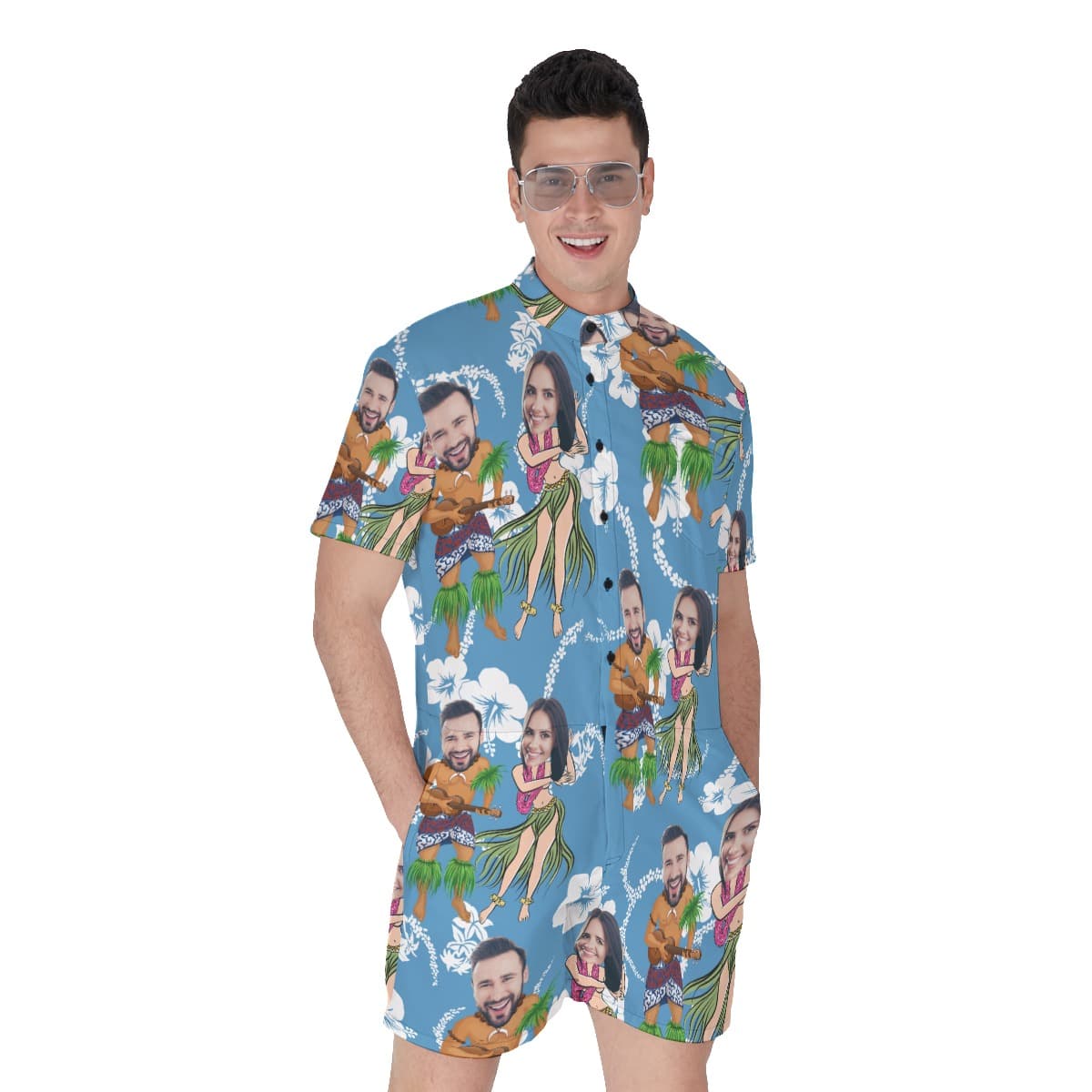 Funny Couple Custom Face Hawaiian Romper For Men (4)