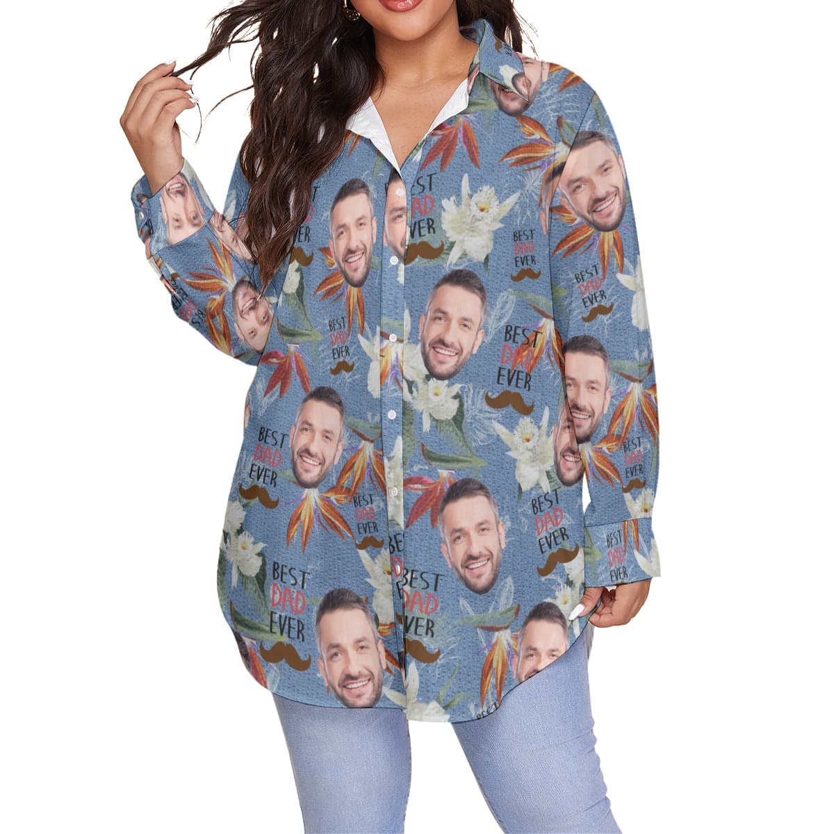 Funny Custom Face Best Dad Ever Hawaiian Plus Size Shirt For Women (1)
