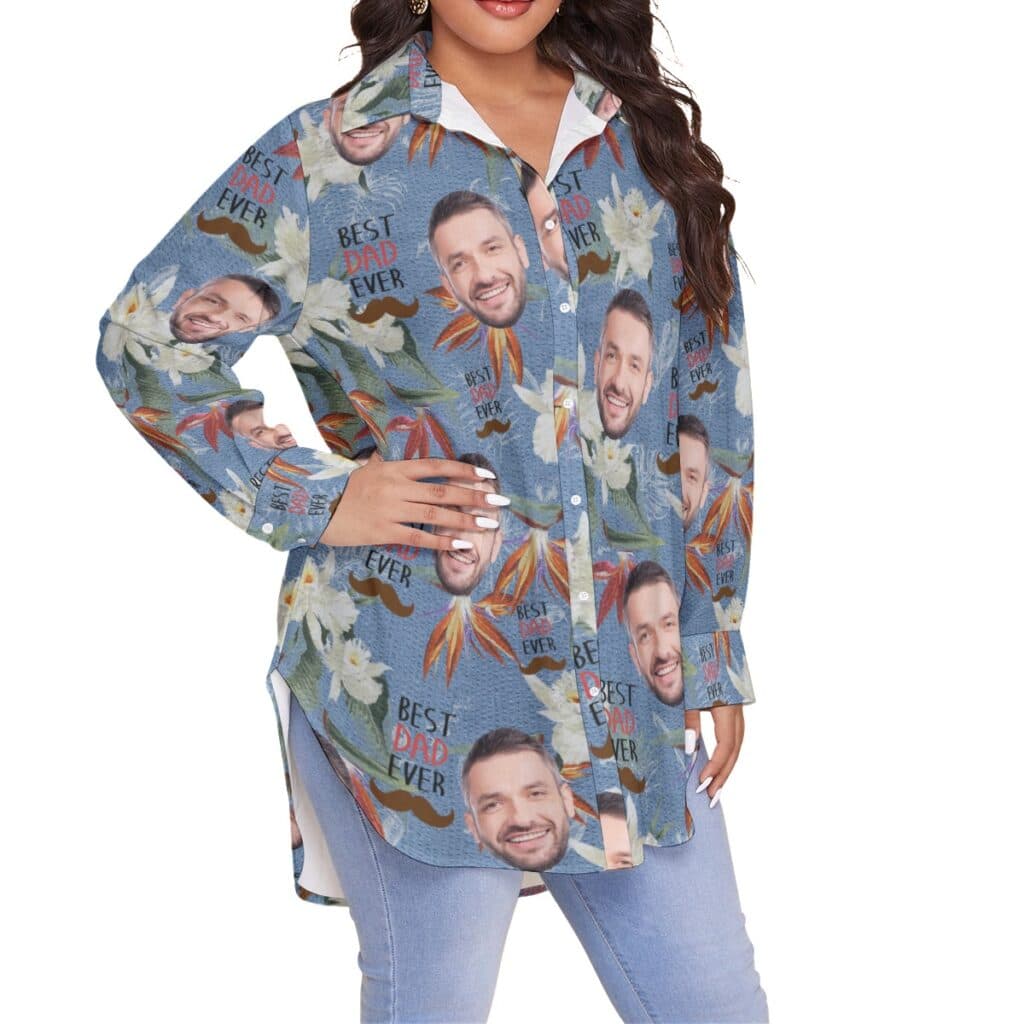 Funny Custom Face Best Dad Ever Hawaiian Plus Size Shirt For Women