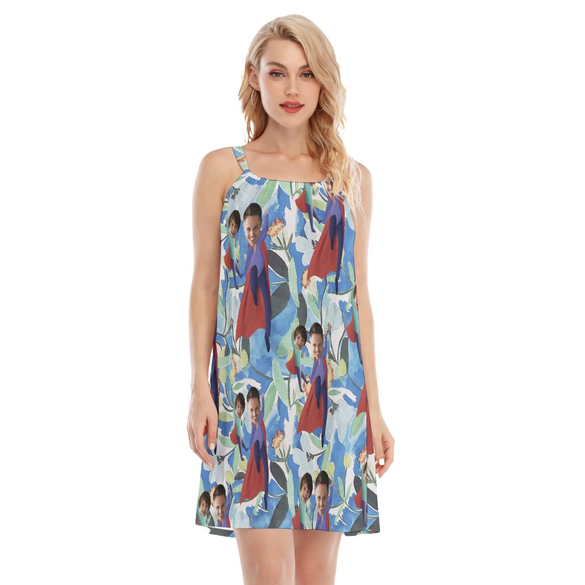 Funny Custom Face Father And Kids Hawaiian Cami Dress (4)