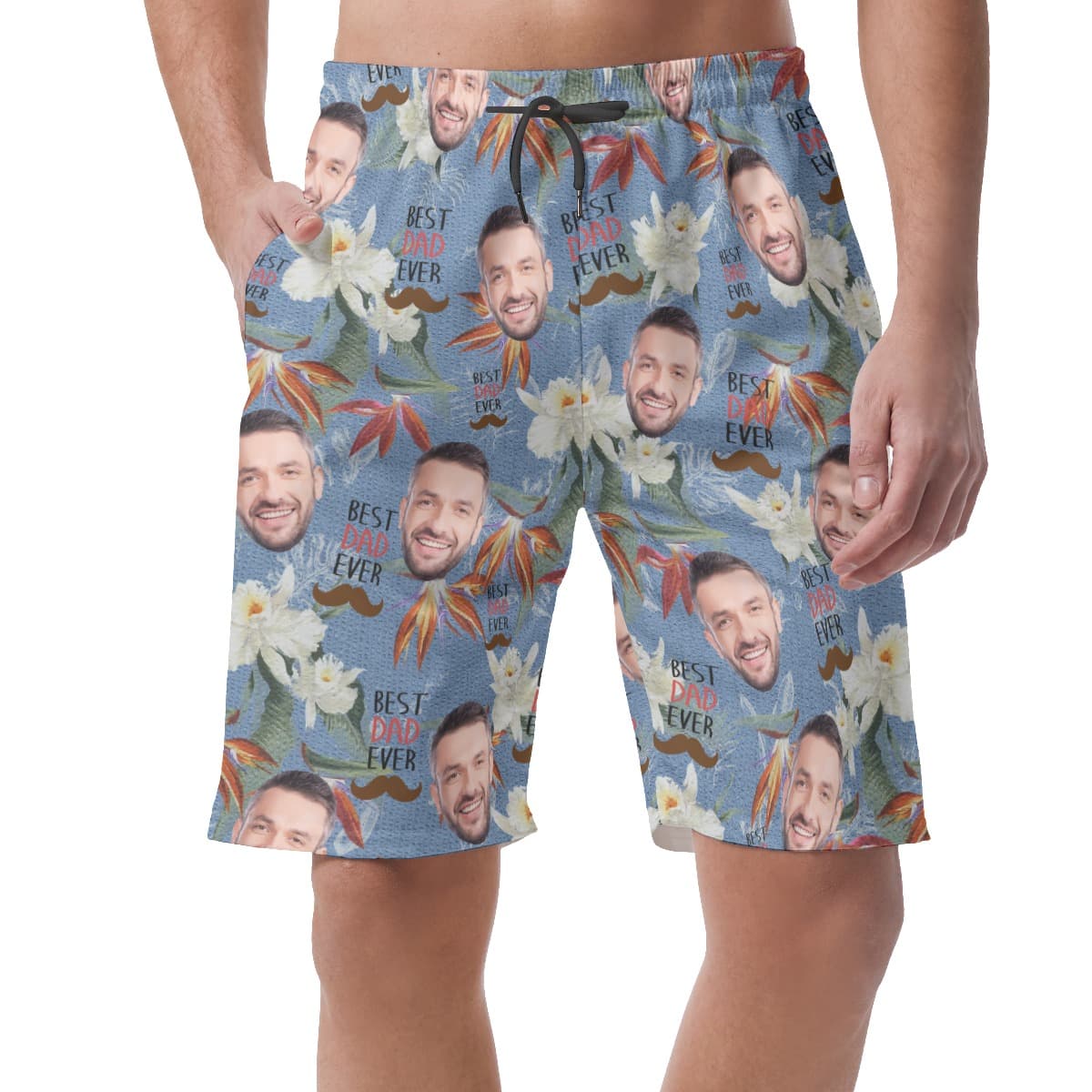 Funny Custom Face Father's Day Hawaiian Beach Shorts For Men