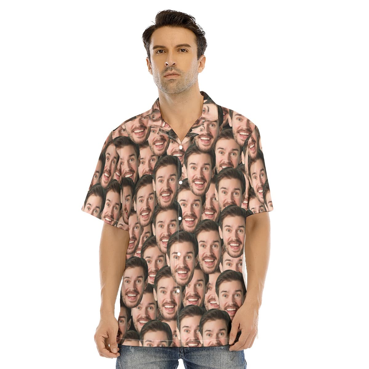A button up, short sleeves Hawaiian Men's Shirt with Custom Face All Over Print