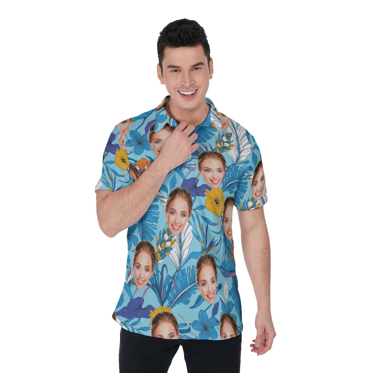 Funny Custom Face Men's Hawaiian Polo (1)