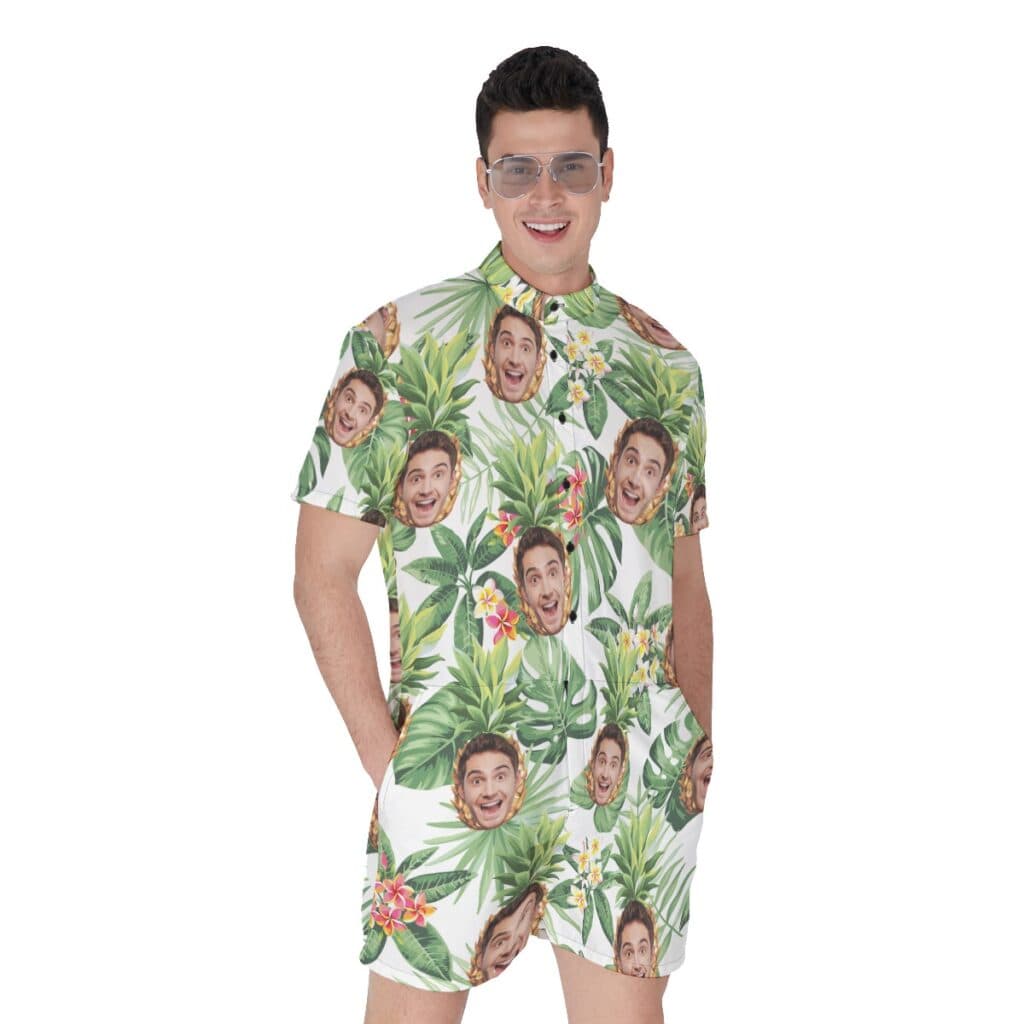 Funny Custom Face Mix Tropical Pineapple Hawaiian Romper