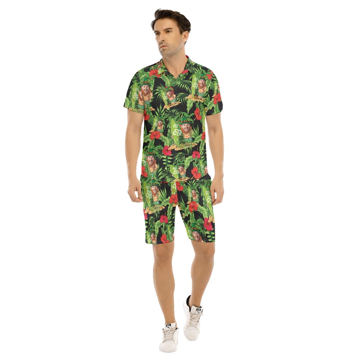 Funny Custom Face Patrick Day Hawaiian Set For Men