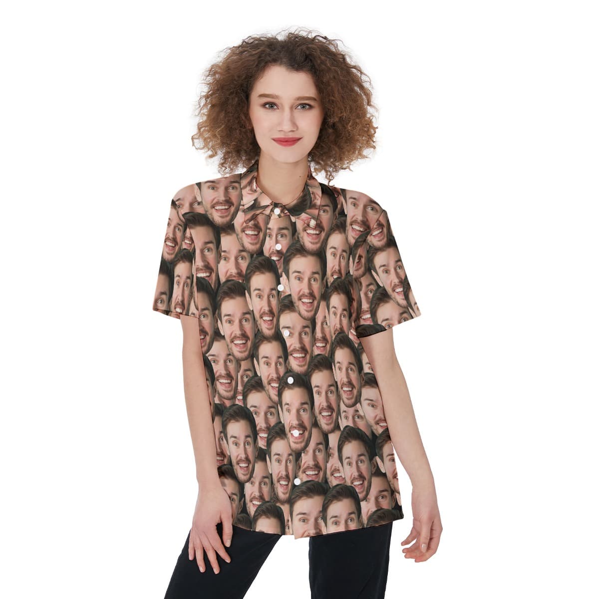 Funny Custom Face Women's Hawaiian Shirt (1)