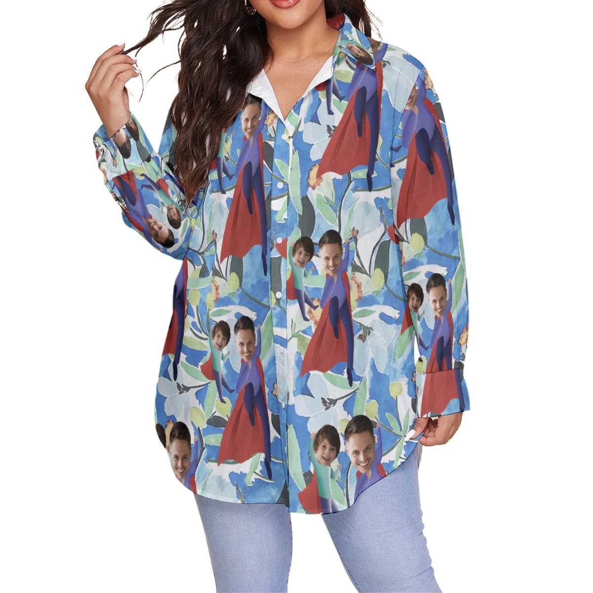 Funny Father’s Day Custom Face Hawaiian Plus Size Shirt For Women (4)
