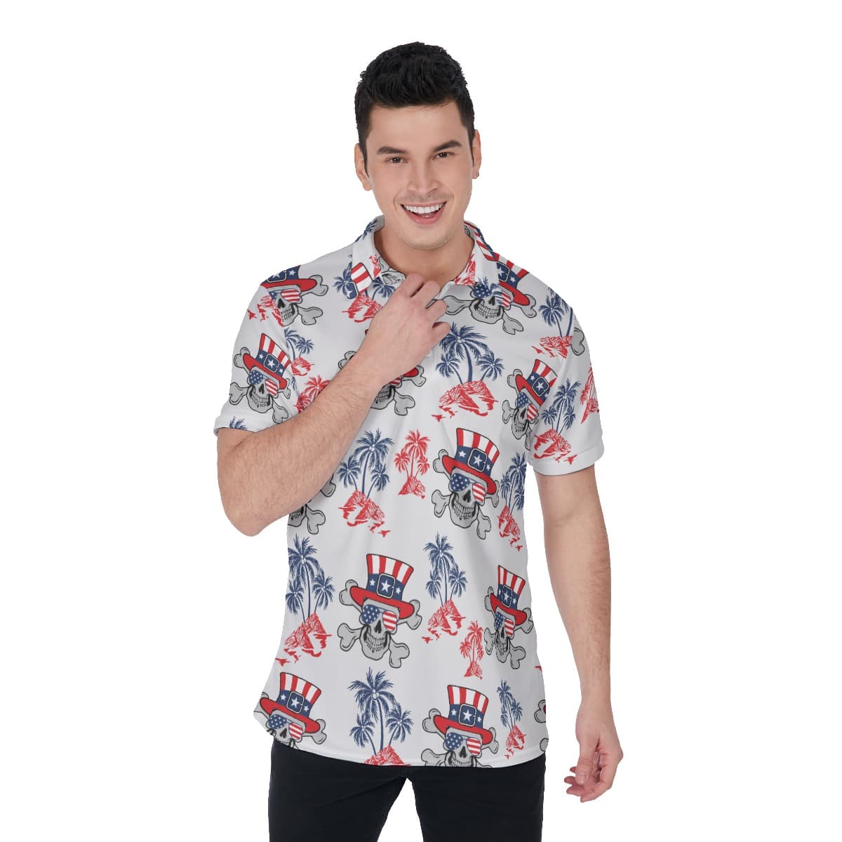 Goth Patriotic Men's Hawaiian Polo Shirt (1)